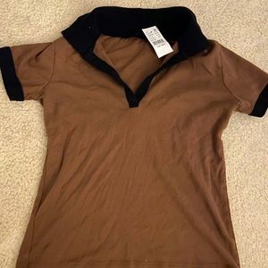 Brandy Melville cropped brown collared shirt New